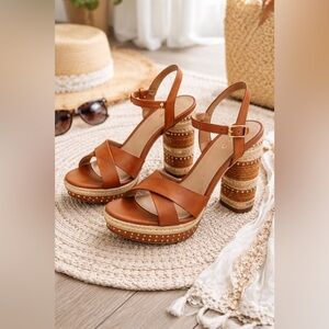 ALDO Brown Platform Espadrille Block Heel Sandals US9